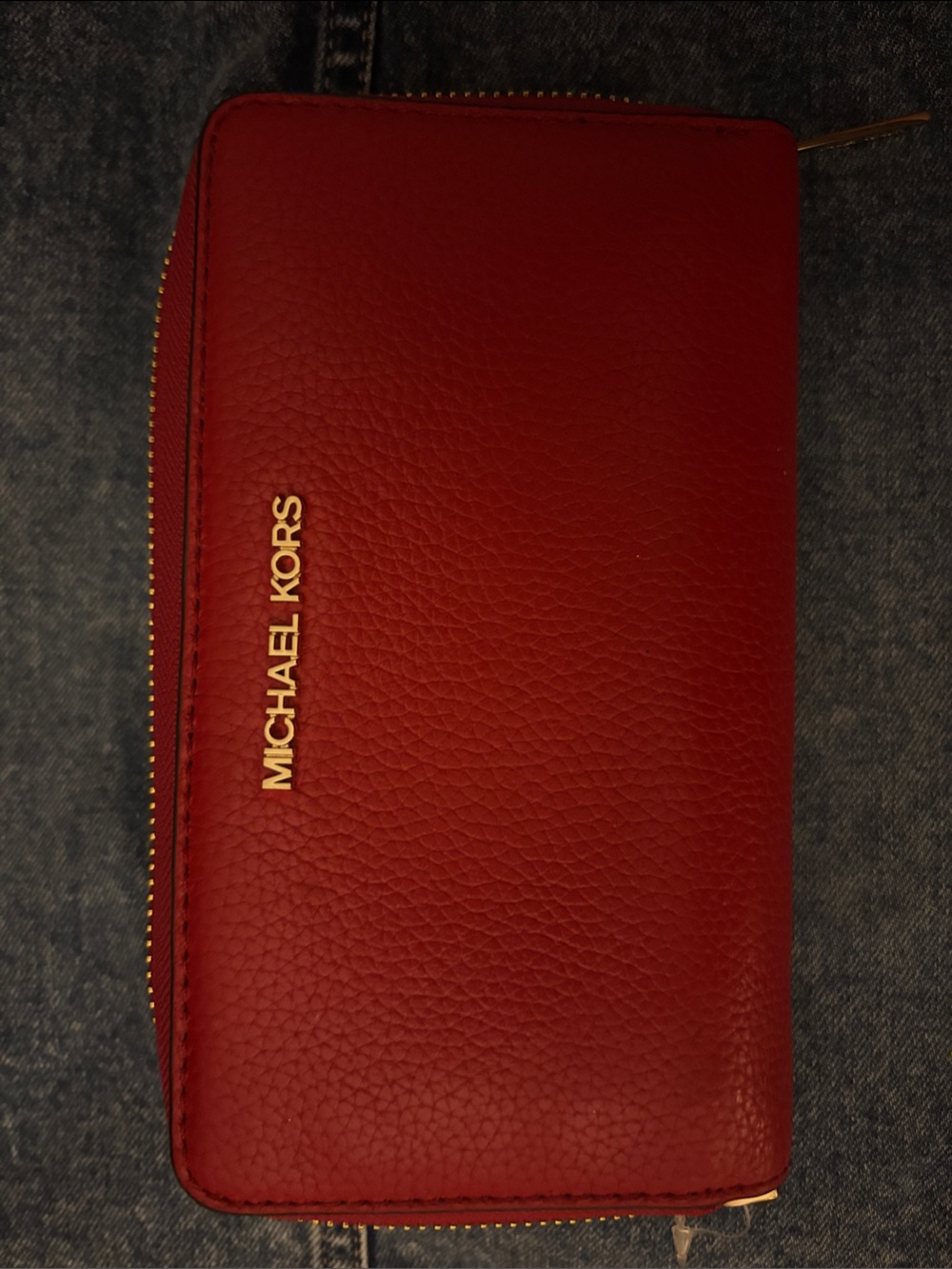 Michael Kors Red Zip Wrislet Wallet with Gold Logo